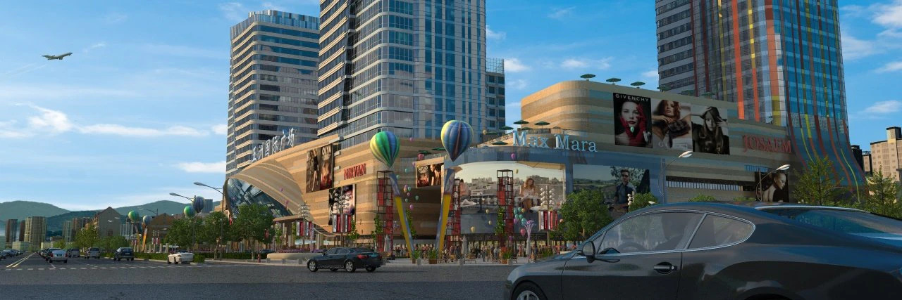 city commercial street 3D Model .c4d .max .obj .3ds .fbx .stl .blend