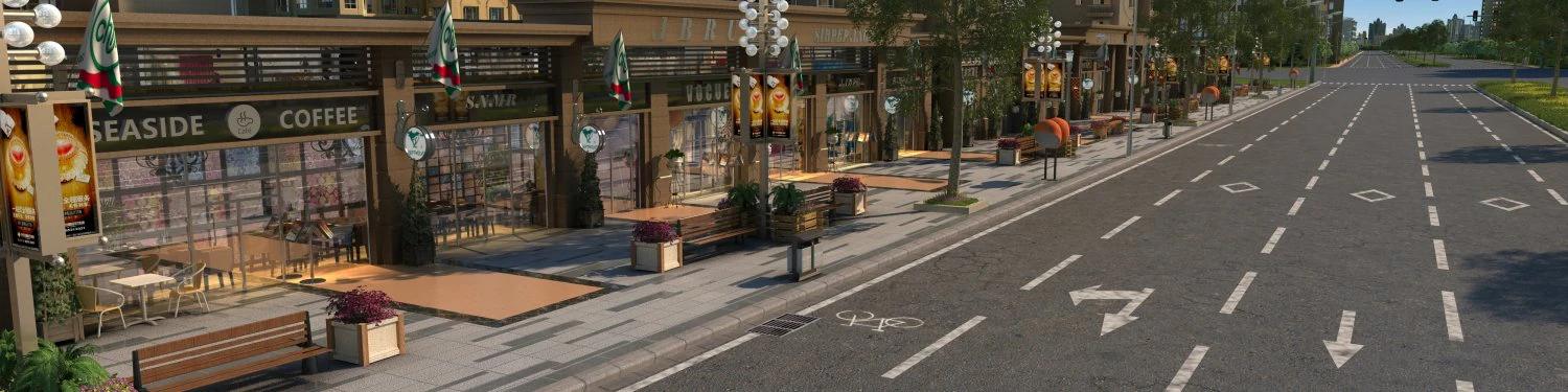 city commercial street 3D Model .c4d .max .obj .3ds .fbx .stl .blend