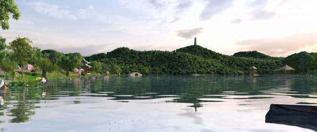 city lake view 3D Model .c4d .max .obj .3ds .fbx .stl .blend 