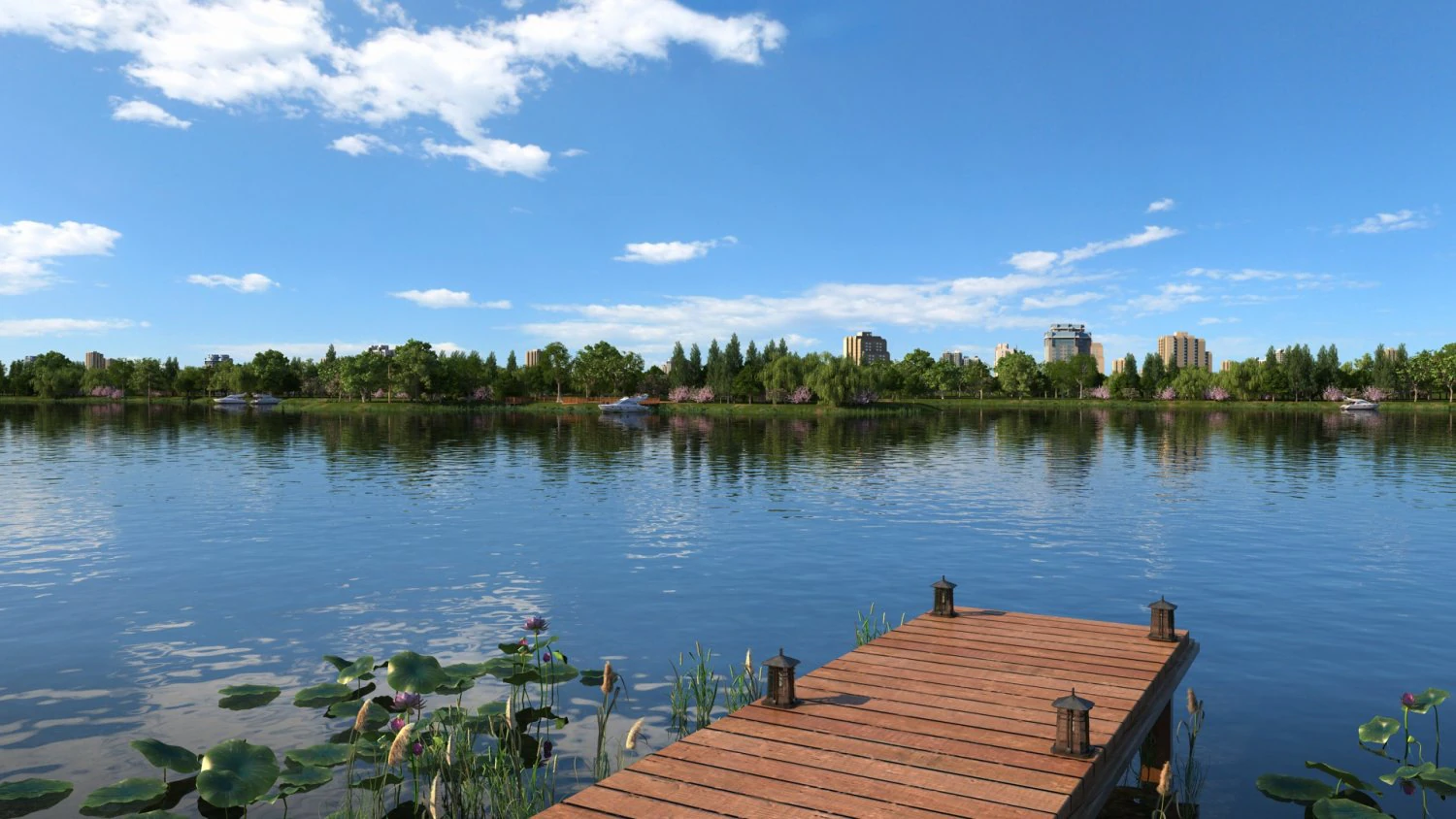 city lake view 3D Model .c4d .max .obj .3ds .fbx .stl .blend 