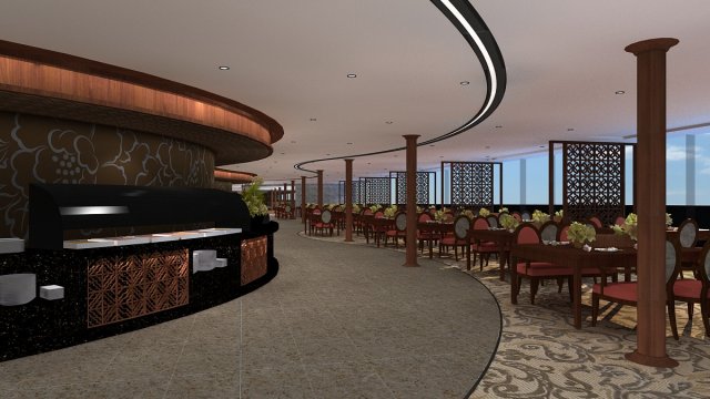 a buffet restaurant on board 3D 모델 .c4d .max .obj .3ds .fbx .stl .blend 