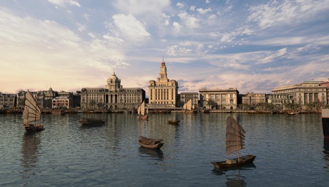 shanghai bund 3D-Modell .c4d .max .obj .3ds .fbx .stl .blend 