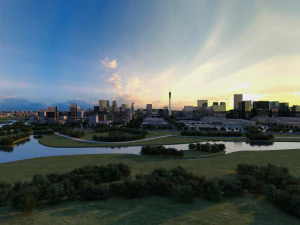 Stadt am fr&uuml;hen Morgen 3D Modell