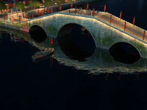 vista nocturna del puente antiguo Modelo 3D