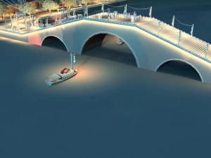 vista nocturna del puente antiguo Modelo 3D