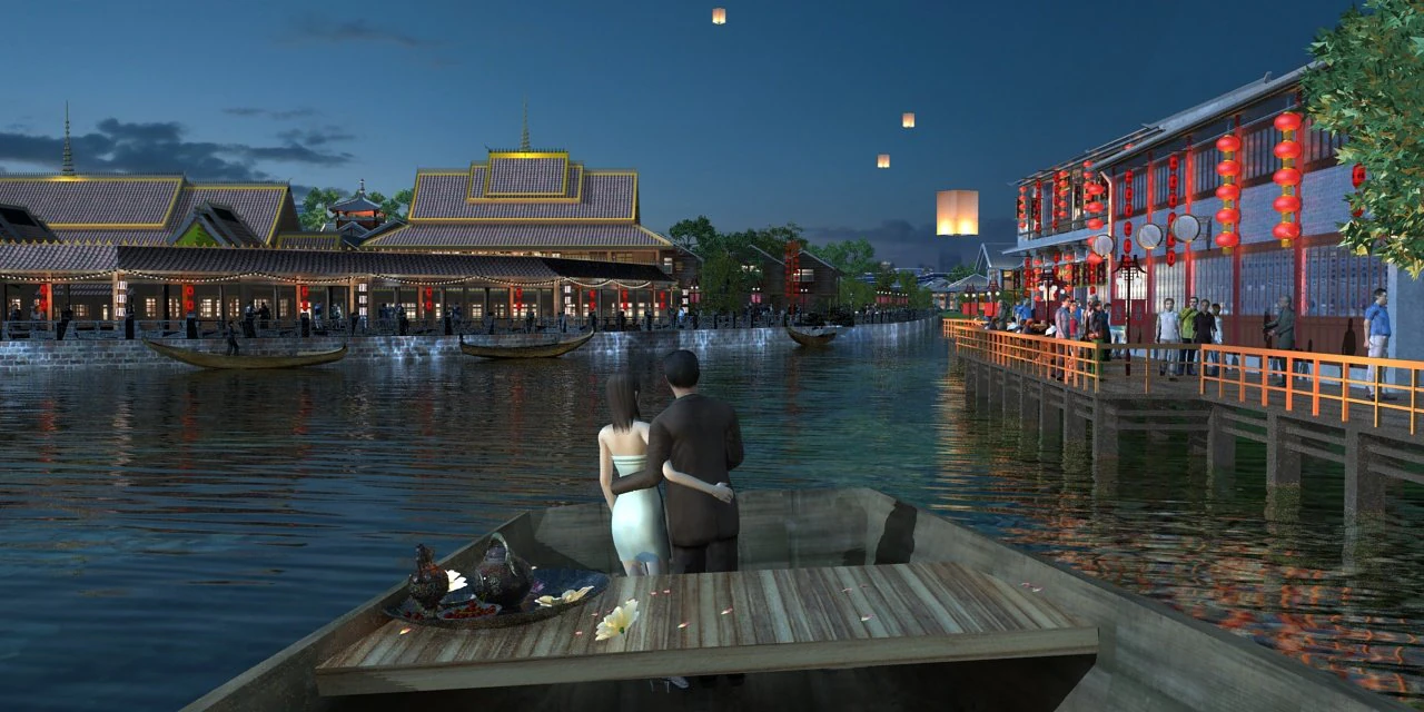 ancient town night view 3D Model .c4d .max .obj .3ds .fbx .stl .blend