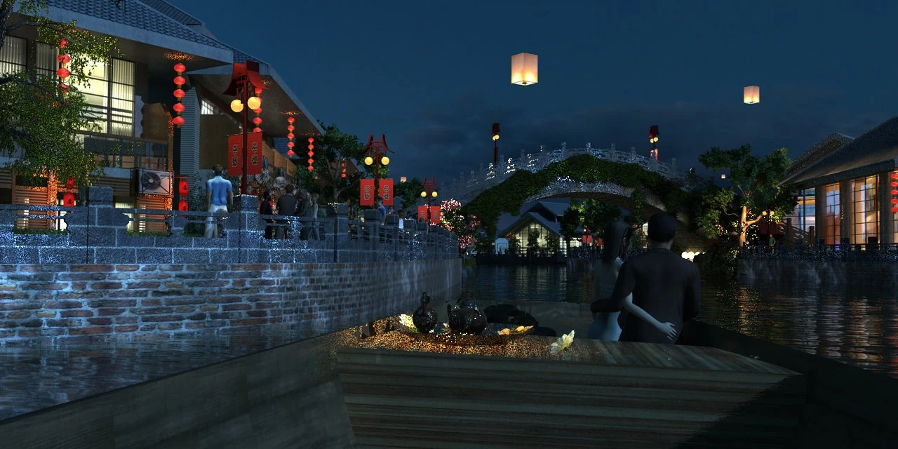 ancient town night view 3D Model .c4d .max .obj .3ds .fbx .stl .blend 