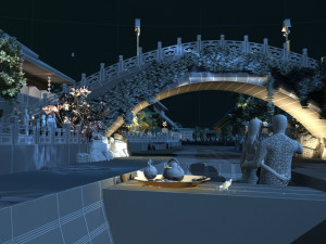 ancient town night view Model 3D