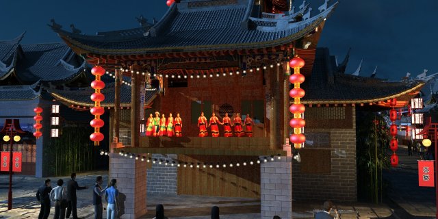 ancient town night view 3Dモデル .c4d .max .obj .3ds .fbx .stl .blend 