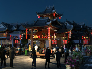 ancient town night view 3Dモデル