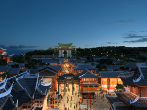ancient town night view Modelo 3D