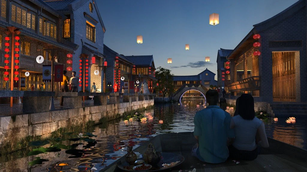 ancient town night view 3D Model .c4d .max .obj .3ds .fbx .stl .blend