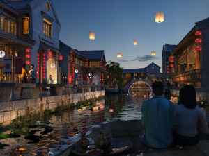 ancient town night view Modèle 3D