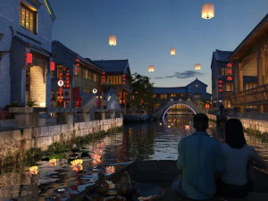 ancient town night view 3D Model