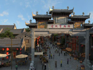 antique calligraphy and painting street 3D Model
