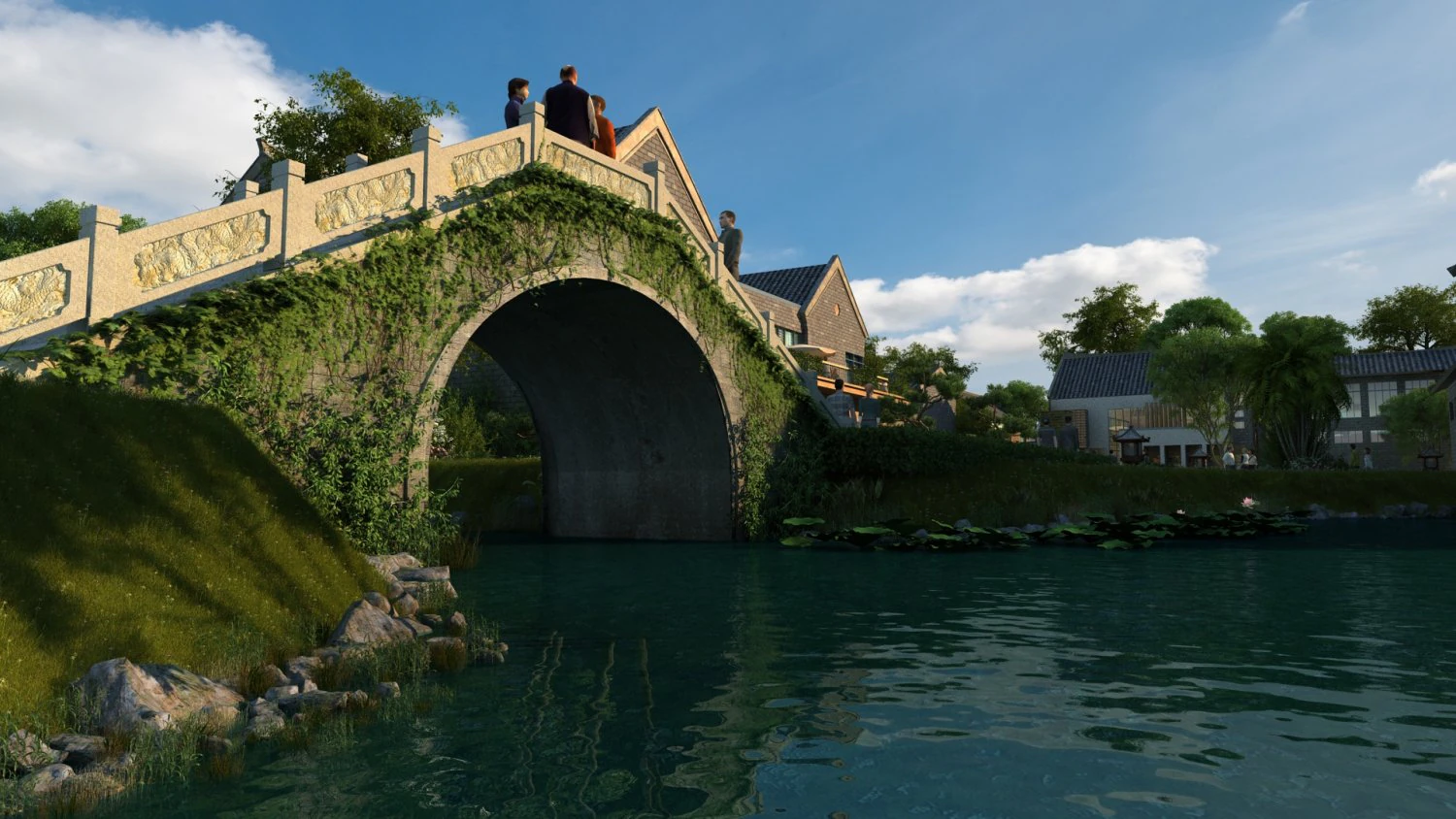 ancient bridge waterscape 3D Model .c4d .max .obj .3ds .fbx .stl .blend