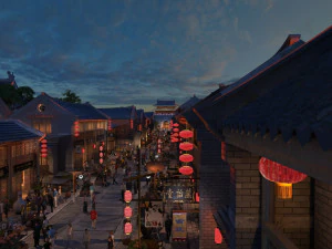 प्राचीन शहर का रात्रि दृश्य 3D मॉडल