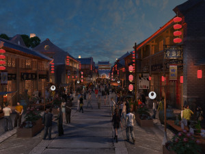 ancient town night view Modelo 3D