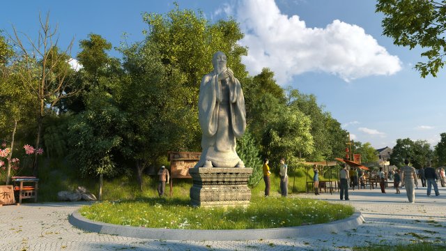 confucius statue 3D Model .c4d .max .obj .3ds .fbx .stl .blend 