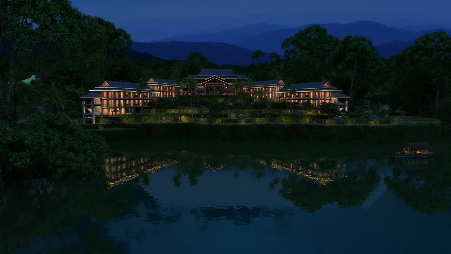 mountain village hotel 3D Model .c4d .max .obj .3ds .fbx .stl .blend
