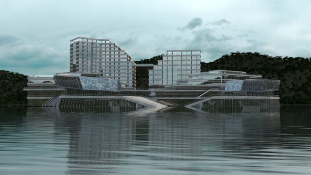 Floating building Model 3D .c4d .max .obj .3ds .fbx .stl .blend 