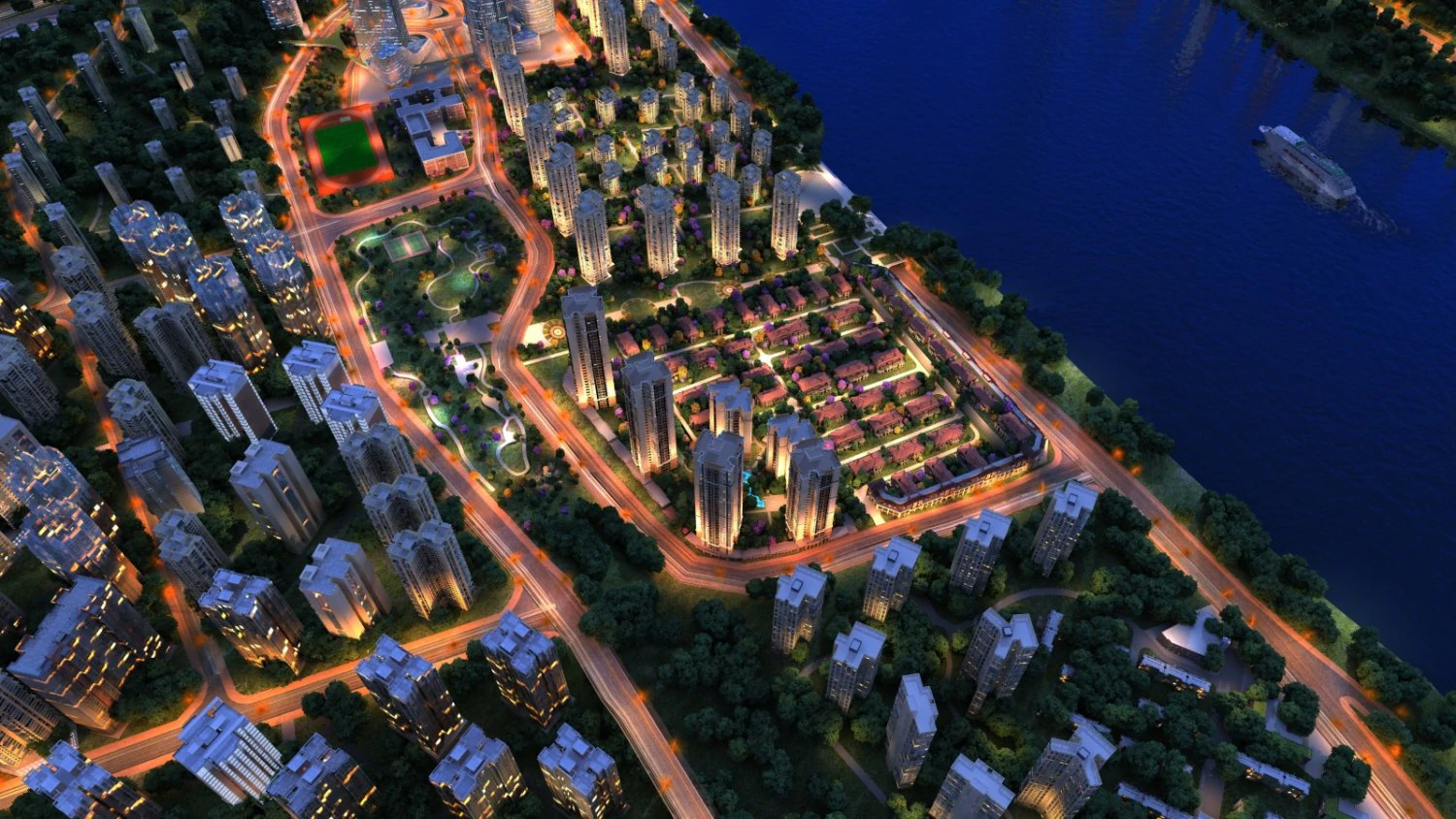 City night view 3D Model .c4d .max .obj .3ds .fbx .stl .blend