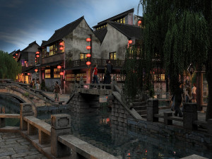 바오터우 수상 거리 3D 모델