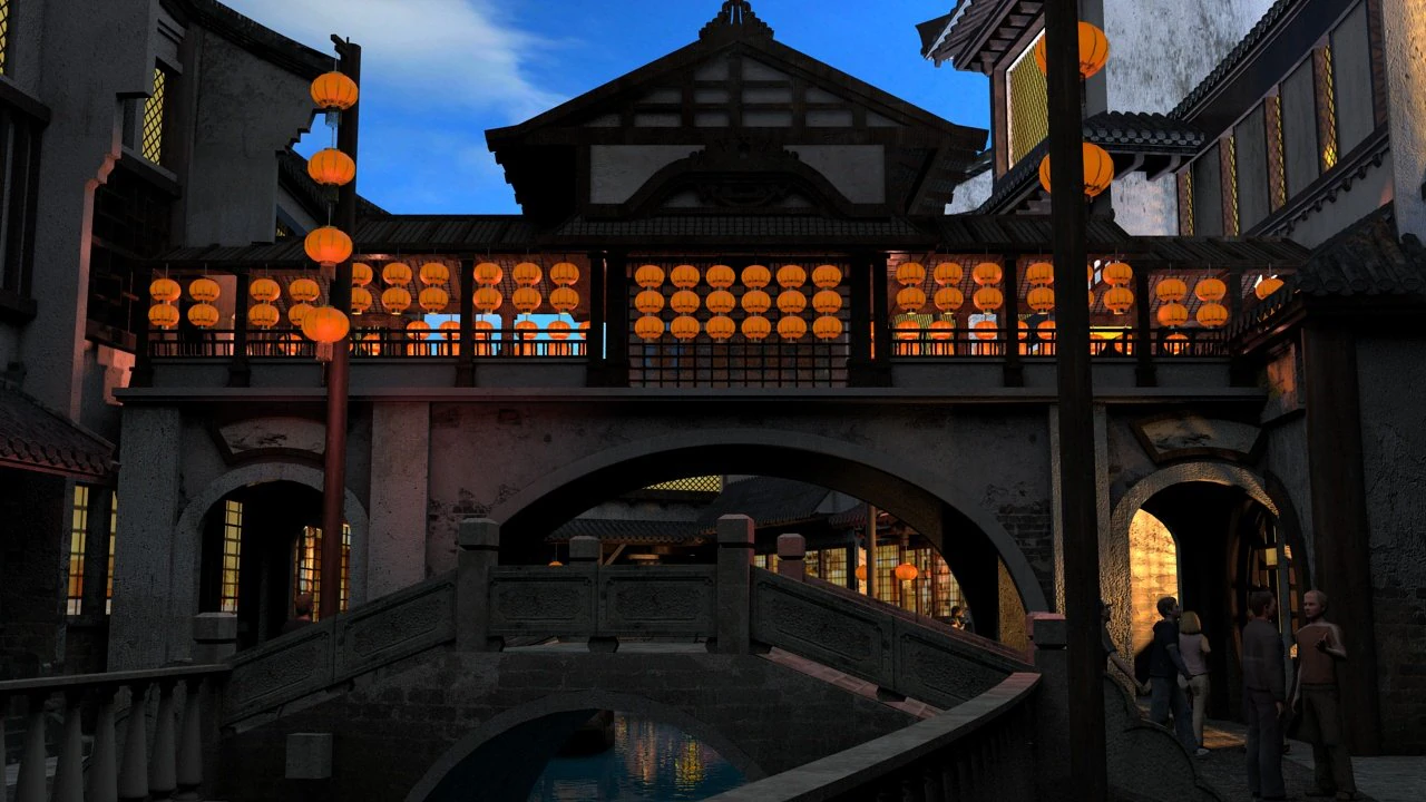 Baotou Water Street 3D Model .c4d .max .obj .3ds .fbx .stl .blend