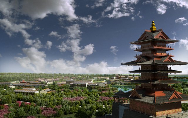 Ancient building park Model 3D .c4d .max .obj .3ds .fbx .stl .blend 