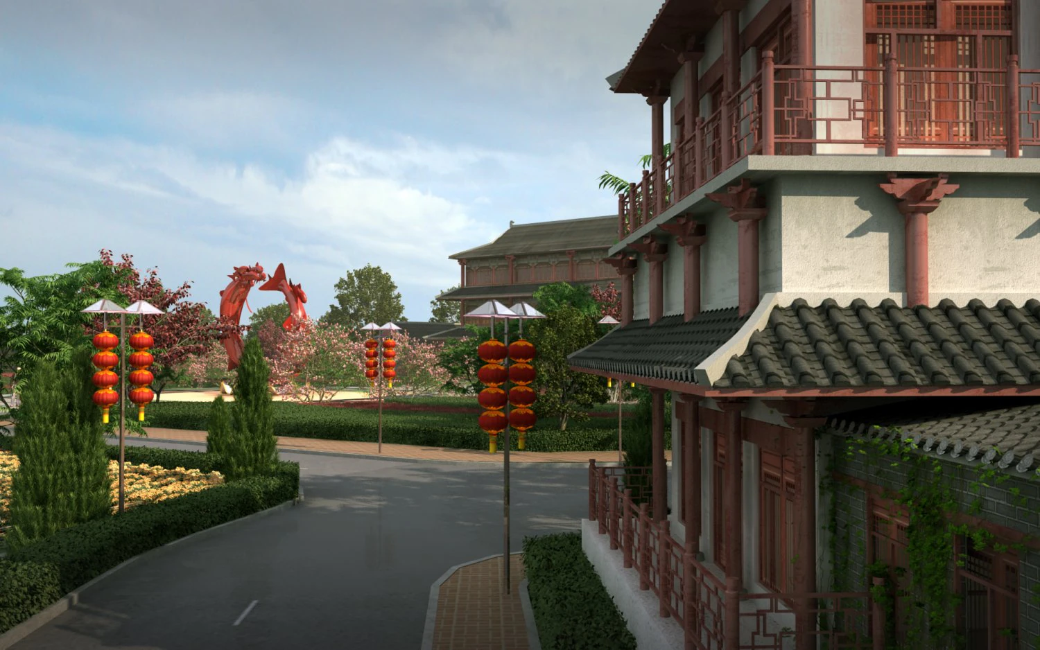 Ancient building park 3D Model .c4d .max .obj .3ds .fbx .stl .blend 