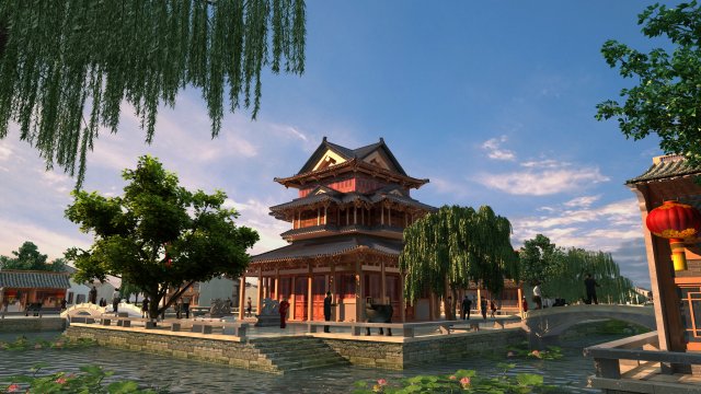 Ancient building park 3D 模型 .c4d .max .obj .3ds .fbx .stl .blend 
