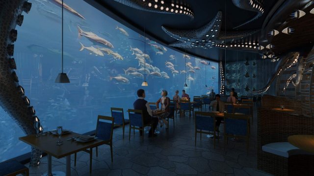 Underwater restaurant 3D 모델 .c4d .max .obj .3ds .fbx .stl .blend 