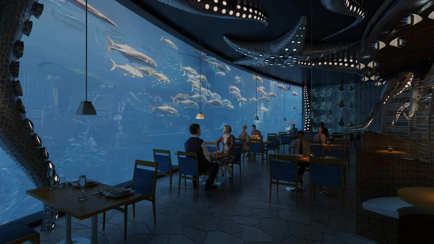 Underwater restaurant 3D Model .c4d .max .obj .3ds .fbx .stl .blend 