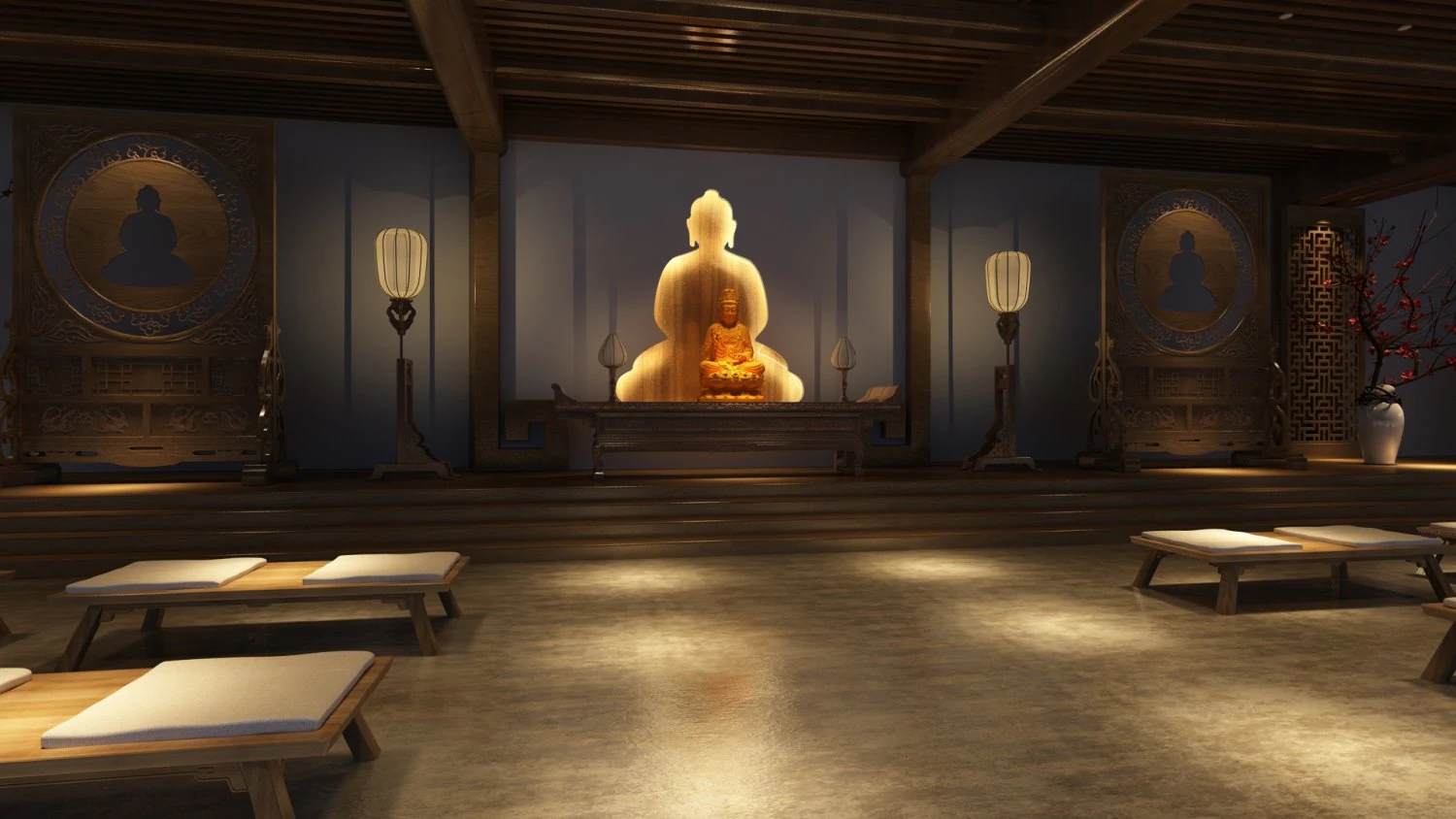 Buddhist hall 3D Model .c4d .max .obj .3ds .fbx .stl .blend 