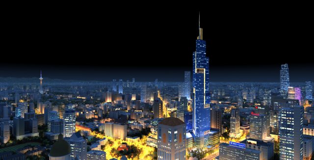 City night view 3D Модель .c4d .max .obj .3ds .fbx .stl .blend