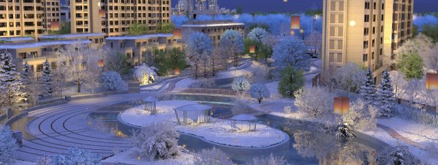 City snow scene 3Dモデル .c4d .max .obj .3ds .fbx .stl .blend 