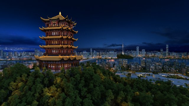 Yellow Crane Tower 3D Modell .c4d .max .obj .3ds .fbx .stl .blend 
