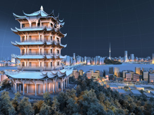 Yellow Crane Tower 3D Modell