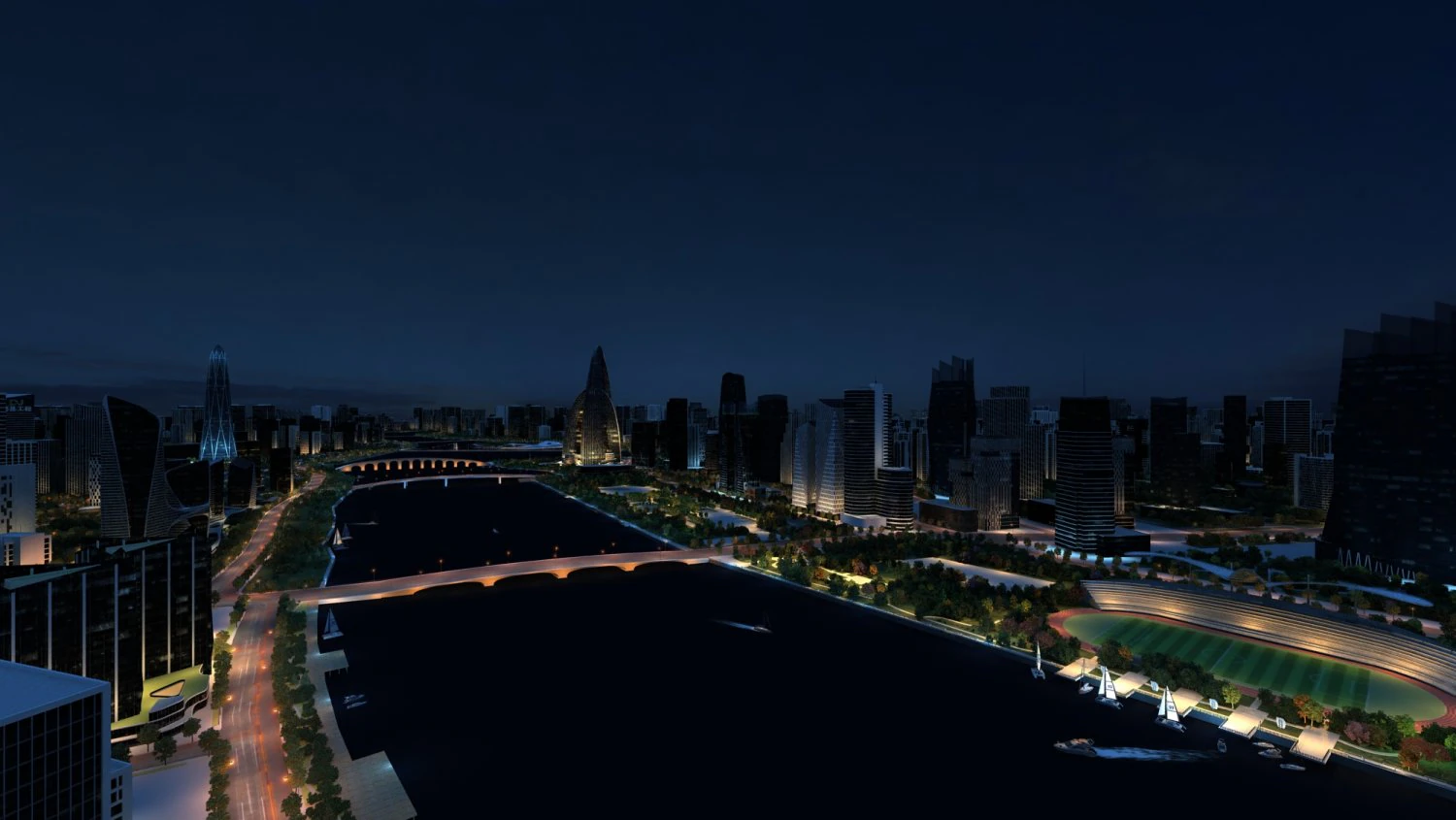 City night view 3D Model .c4d .max .obj .3ds .fbx .stl .blend 