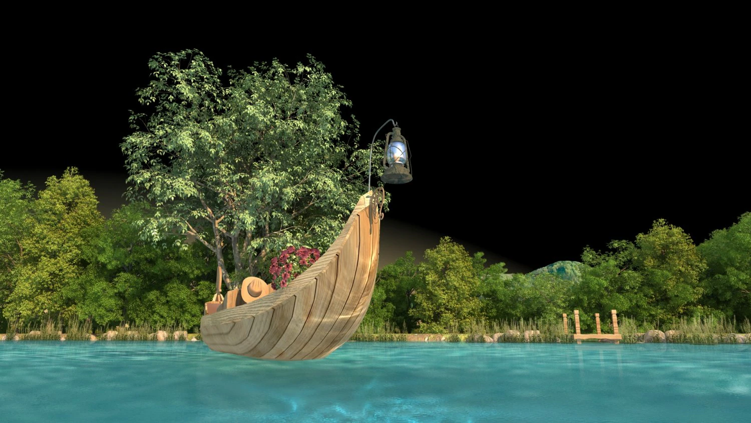 Wooden boat 3D Model .c4d .max .obj .3ds .fbx .stl .blend 