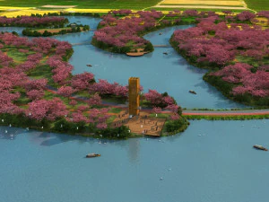 俯瞰湖景 3D 模型