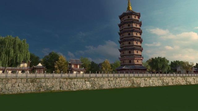 Ancient pagoda 3D Модель .c4d .max .obj .3ds .fbx .stl .blend 