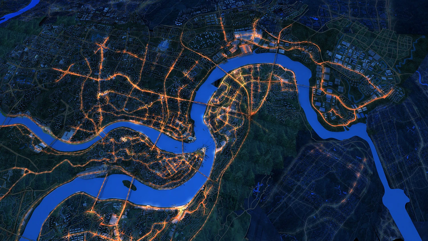 Town night view 3D Model .c4d .max .obj .3ds .fbx .stl .blend 