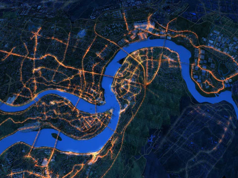 Vista noturna da cidade Modelo 3D