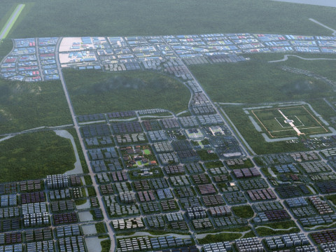 Birds eye view of the city 3D Model