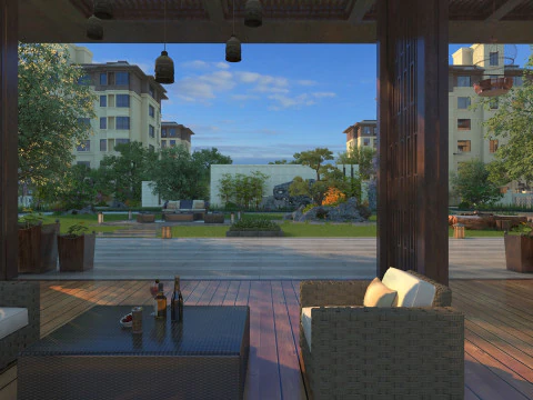 屋内から見た中庭の眺め 3Dモデル