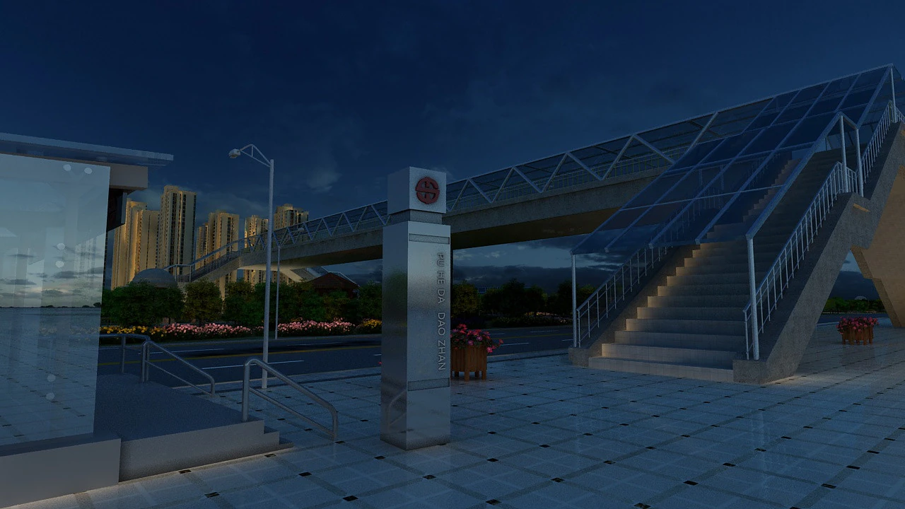 Street crossing overpass 3D Model .c4d .max .obj .3ds .fbx .stl .blend