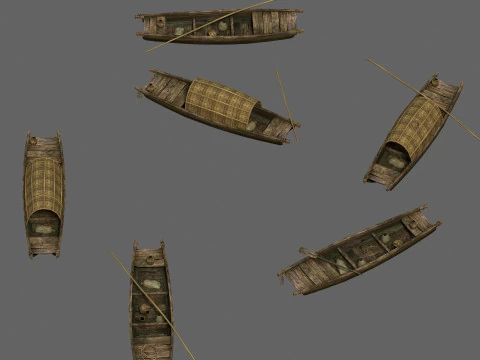 Boat with a dark awning 3D Model