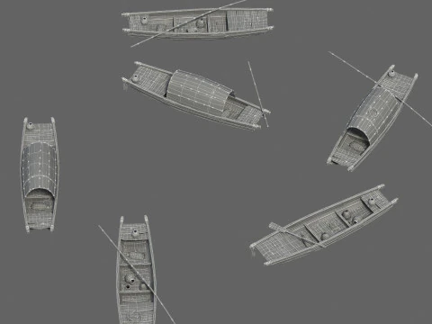 Boat with a dark awning 3D Model