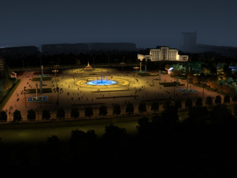 Night view of square 3D Model